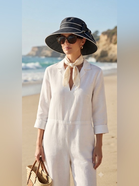 Accessories - Black Wide Brim Sun Hat with Bow Trim